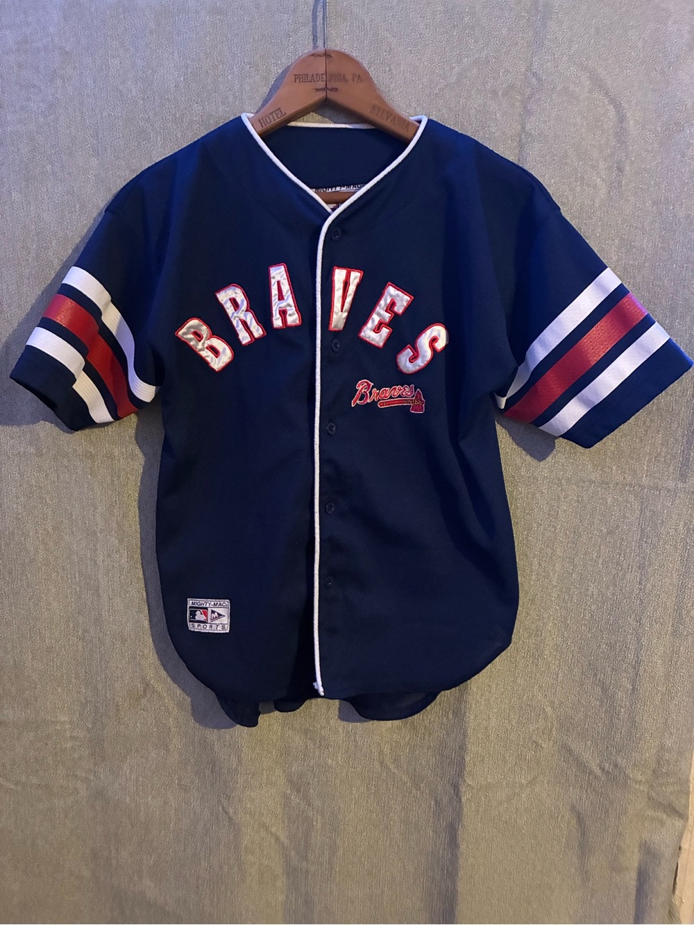 Atlanta Braves Navy Kids Baseball Jersey - Official MLB Style youth Medium
